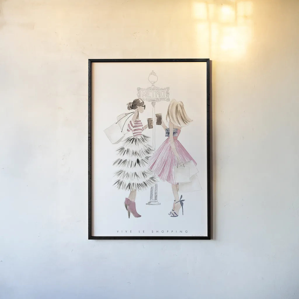 Paris Girlfriends II Pastel by Mercedes Lopez Charro. shown as a paper print in a black flame. Available as a archival giclee rolled canvas, fine art paper, or poster print. SKU 77187h.