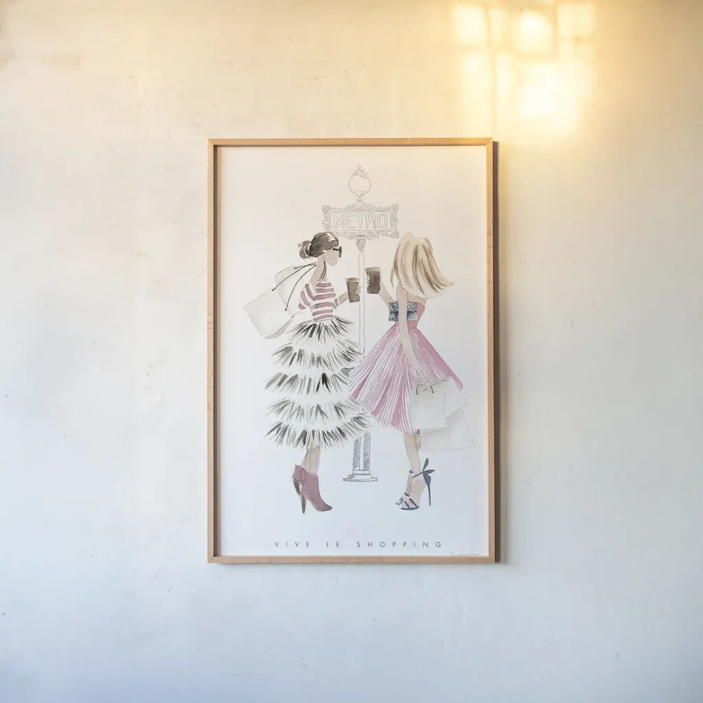 Paris Girlfriends II Pastel by Mercedes Lopez Charro. shown as a paper print in a natural frame. Available as a archival giclee rolled canvas, fine art paper, or poster print. SKU 77187h.