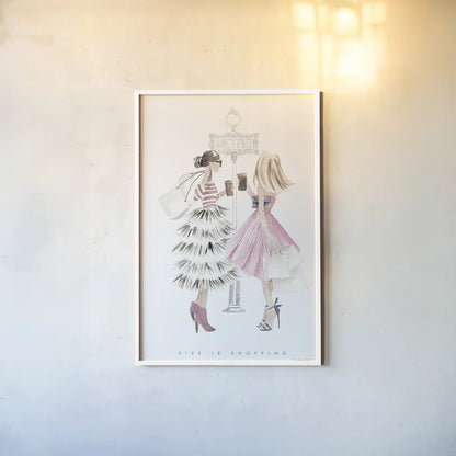 Paris Girlfriends II Pastel by Mercedes Lopez Charro. shown as a paper print in a white frame. Available as a archival giclee rolled canvas, fine art paper, or poster print. SKU 77187h.