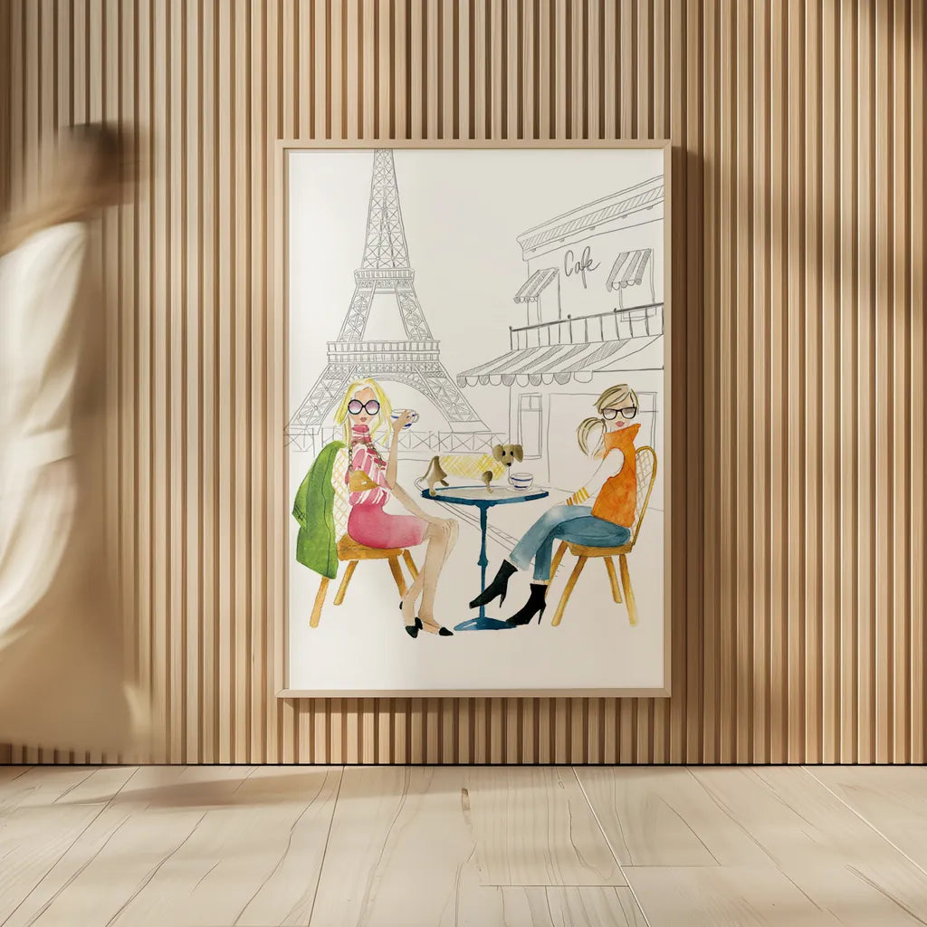 Paris Girlfriends III by Mercedes Lopez Charro. shown as over sized large wall art. Available as an archival giclee rolled canvas, fine art paper, or poster print. SKU 74421h.