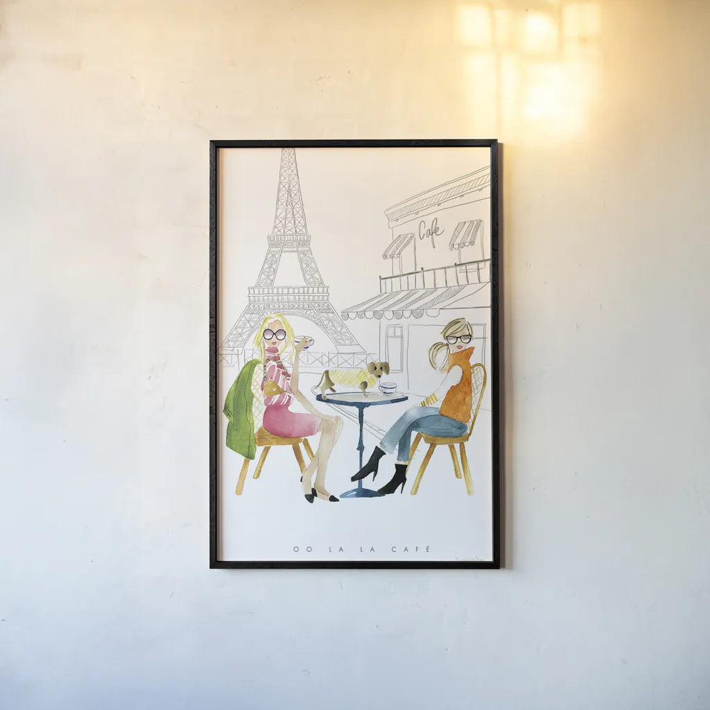 Paris Girlfriends III by Mercedes Lopez Charro. shown as a paper print in a black flame. Available as a archival giclee rolled canvas, fine art paper, or poster print. SKU 74421h.