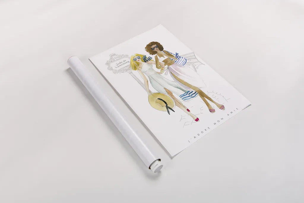 Paris Girlfriends IV by Mercedes Lopez Charro. shown as a rolled paper print. Available as archival giclee rolled canvas, fine art paper, or poster print. SKU 74422h.