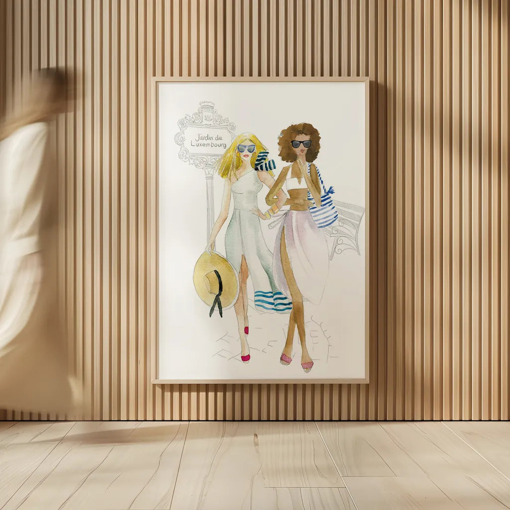 Paris Girlfriends IV by Mercedes Lopez Charro. shown as over sized large wall art. Available as an archival giclee rolled canvas, fine art paper, or poster print. SKU 74422h.