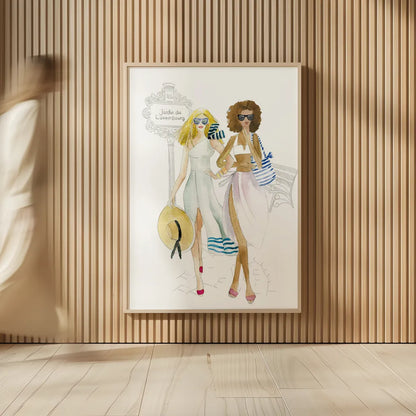 Paris Girlfriends IV by Mercedes Lopez Charro. shown as over sized large wall art. Available as an archival giclee rolled canvas, fine art paper, or poster print. SKU 74422h.