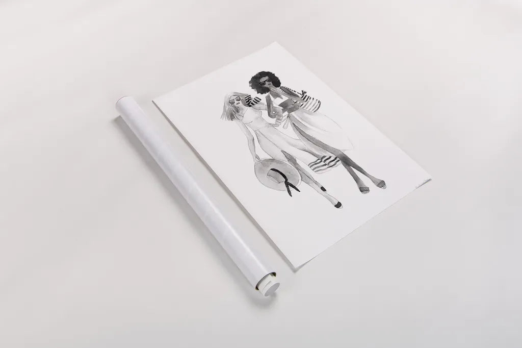 Paris Girlfriends IV BW by Mercedes Lopez Charro. shown as a rolled paper print. Available as archival giclee rolled canvas, fine art paper, or poster print. SKU 79095h.