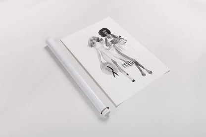 Paris Girlfriends IV BW by Mercedes Lopez Charro. shown as a rolled paper print. Available as archival giclee rolled canvas, fine art paper, or poster print. SKU 79095h.