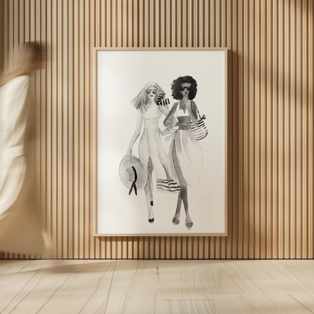 Paris Girlfriends IV BW by Mercedes Lopez Charro. shown as over sized large wall art. Available as an archival giclee rolled canvas, fine art paper, or poster print. SKU 79095h.