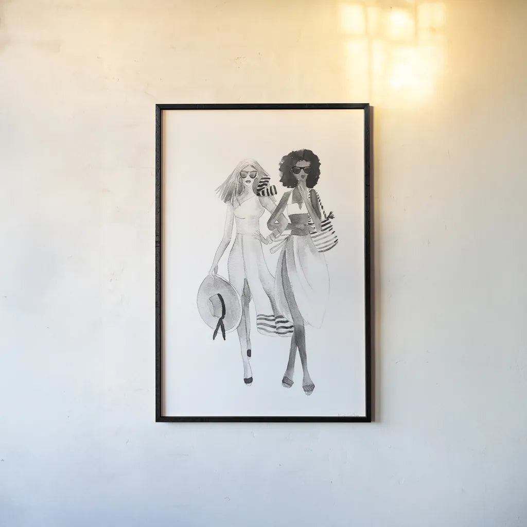 Paris Girlfriends IV BW by Mercedes Lopez Charro. shown as a paper print in a black flame. Available as a archival giclee rolled canvas, fine art paper, or poster print. SKU 79095h.