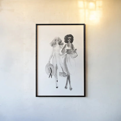 Paris Girlfriends IV BW by Mercedes Lopez Charro. shown as a paper print in a black flame. Available as a archival giclee rolled canvas, fine art paper, or poster print. SKU 79095h.