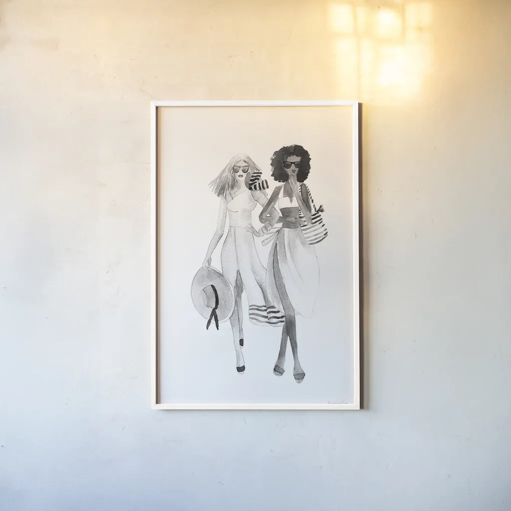 Paris Girlfriends IV BW by Mercedes Lopez Charro. shown as a paper print in a white frame. Available as a archival giclee rolled canvas, fine art paper, or poster print. SKU 79095h.