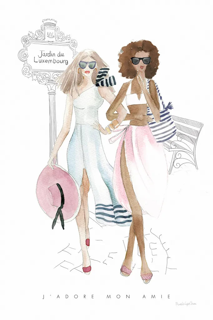 Paris Girlfriends IV Pastel by Mercedes Lopez Charro. SKU 77188h. Archival Giclee Fine art print for wall decor.