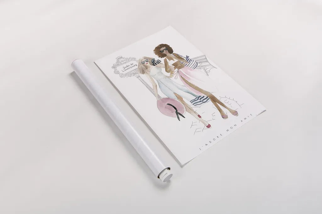 Paris Girlfriends IV Pastel by Mercedes Lopez Charro. shown as a rolled paper print. Available as archival giclee rolled canvas, fine art paper, or poster print. SKU 77188h.