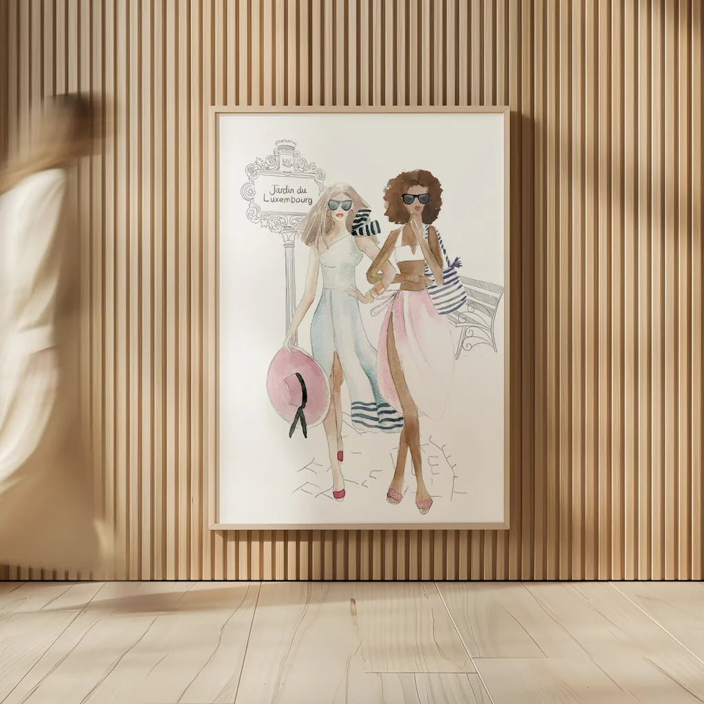 Paris Girlfriends IV Pastel by Mercedes Lopez Charro. shown as over sized large wall art. Available as an archival giclee rolled canvas, fine art paper, or poster print. SKU 77188h.