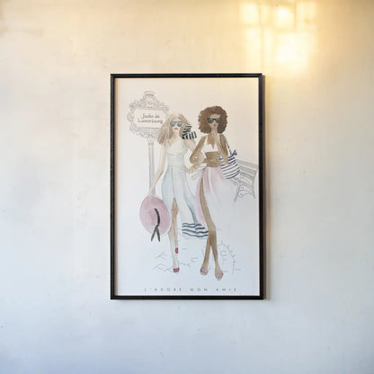 Paris Girlfriends IV Pastel by Mercedes Lopez Charro. shown as a paper print in a black flame. Available as a archival giclee rolled canvas, fine art paper, or poster print. SKU 77188h.