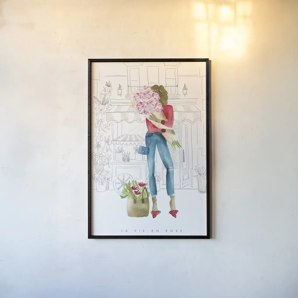 Paris Girlfriends V by Mercedes Lopez Charro. shown as a paper print in a black flame. Available as a archival giclee rolled canvas, fine art paper, or poster print. SKU 74423h.