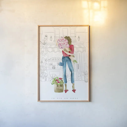 Paris Girlfriends V by Mercedes Lopez Charro. shown as a paper print in a natural frame. Available as a archival giclee rolled canvas, fine art paper, or poster print. SKU 74423h.