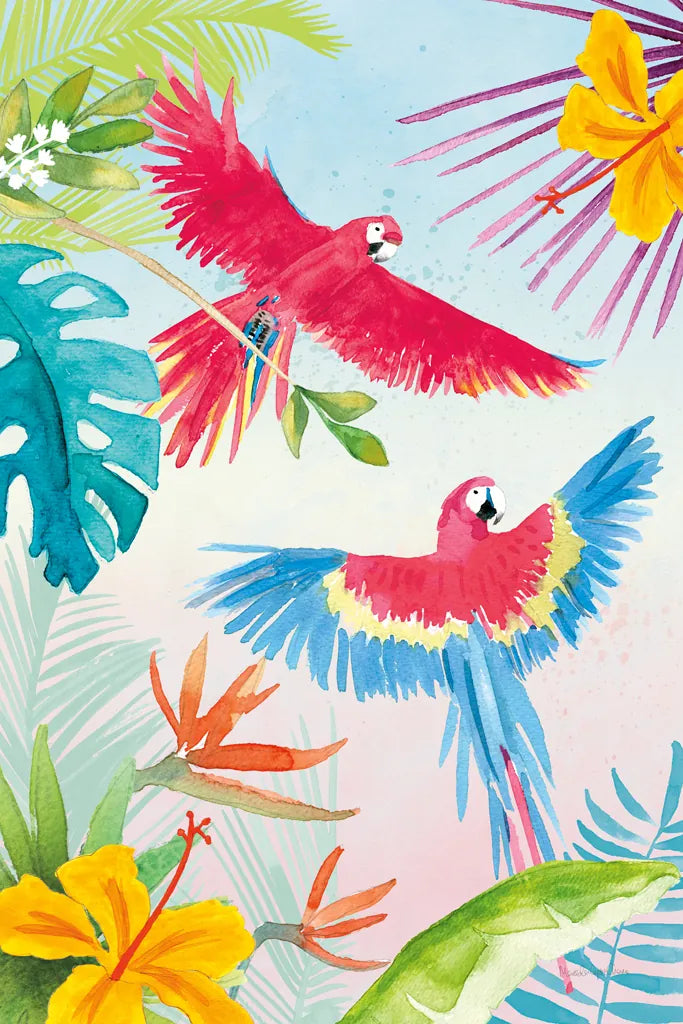 Parrots and Palms I by Mercedes Lopez Charro. SKU 85827h. Archival Giclee Fine art print for wall decor.