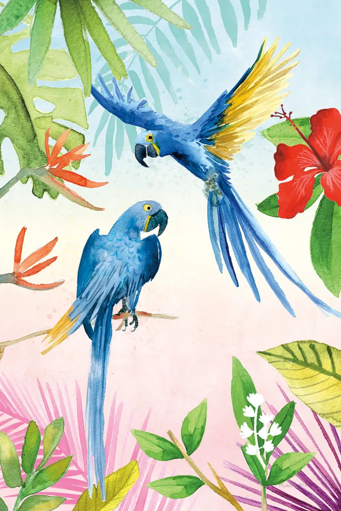 Parrots and Palms II by Mercedes Lopez Charro. SKU 85828h. Archival Giclee Fine art print for wall decor.