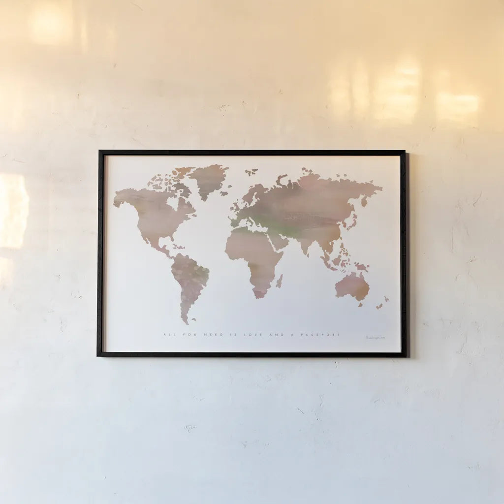 Passport to the World by Mercedes Lopez Charro. shown as a paper print in a black flame. Available as a archival giclee rolled canvas, fine art paper, or poster print. SKU 71324i.