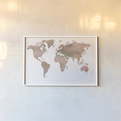 Passport to the World by Mercedes Lopez Charro. shown as a paper print in a white frame. Available as a archival giclee rolled canvas, fine art paper, or poster print. SKU 71324i.