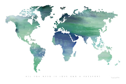 Passport to the World Blue by Mercedes Lopez Charro. SKU 71325i. Archival Giclee Fine art print for wall decor.