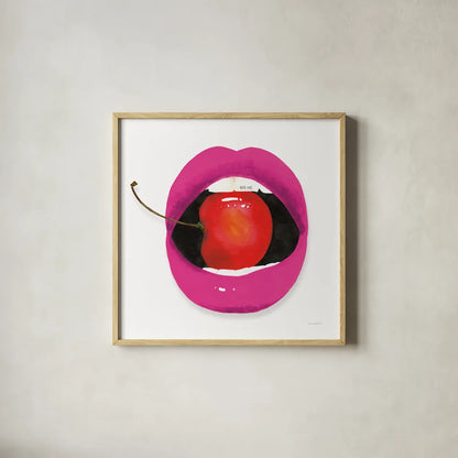 Pink Lips by Mercedes Lopez Charro. Shown in a natural wood glass frame for a timeless modern aesthetic. Available as an archival giclee rolled canvas, fine art paper, or poster print. SKU 82827a.