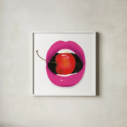 Pink Lips by Mercedes Lopez Charro. Shown in a crisp white glass frame for a clean and minimalist style. Available as an archival giclee rolled canvas, fine art paper, or poster print. SKU 82827a.