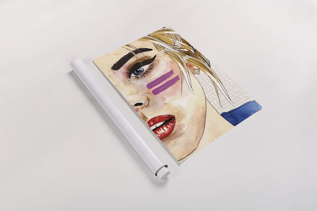 Pop Art Girl by Mercedes Lopez Charro. shown as a rolled paper print. Available as archival giclee rolled canvas, fine art paper, or poster print. SKU 88309h.