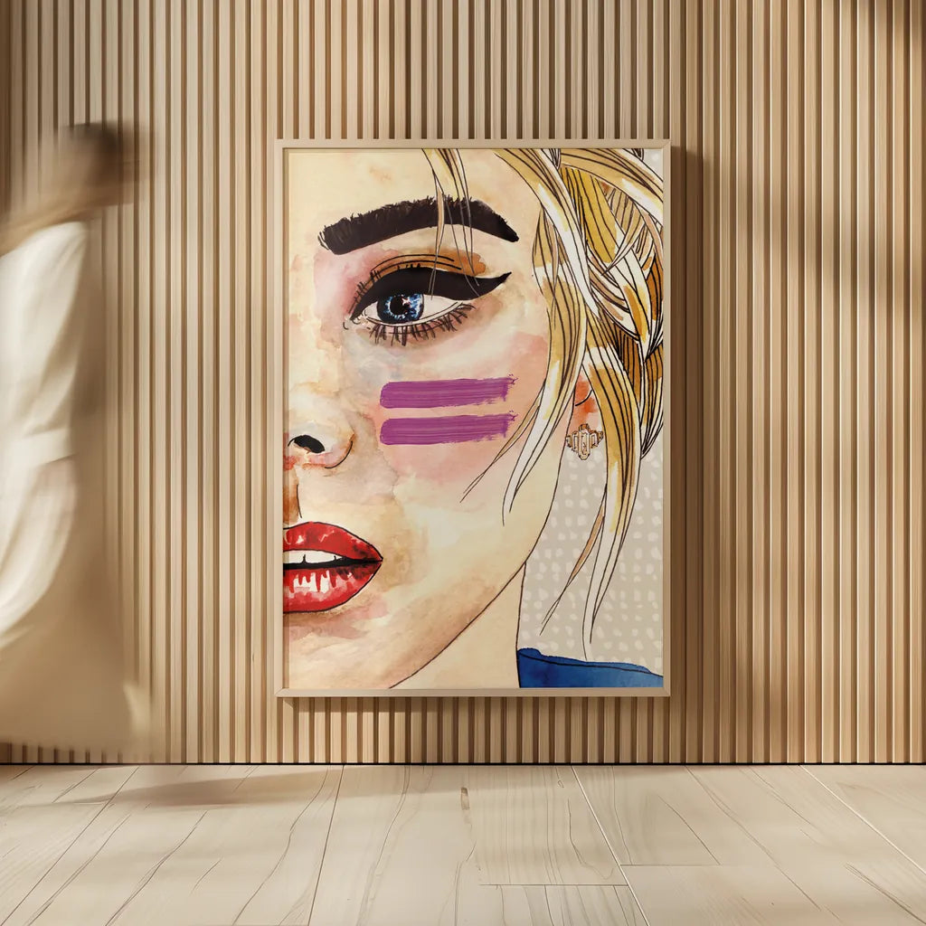 Pop Art Girl by Mercedes Lopez Charro. shown as over sized large wall art. Available as an archival giclee rolled canvas, fine art paper, or poster print. SKU 88309h.