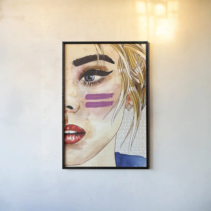 Pop Art Girl by Mercedes Lopez Charro. shown as a paper print in a black flame. Available as a archival giclee rolled canvas, fine art paper, or poster print. SKU 88309h.