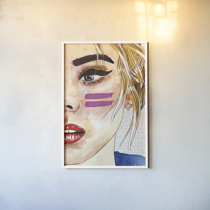 Pop Art Girl by Mercedes Lopez Charro. shown as a paper print in a white frame. Available as a archival giclee rolled canvas, fine art paper, or poster print. SKU 88309h.