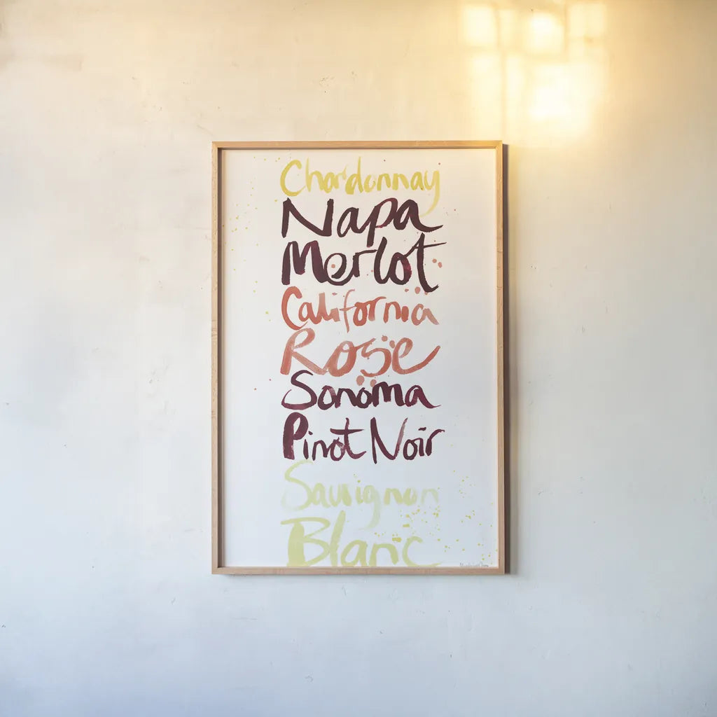 Pop the Cork IX Color by Mercedes Lopez Charro. shown as a paper print in a natural frame. Available as a archival giclee rolled canvas, fine art paper, or poster print. SKU 75799h.