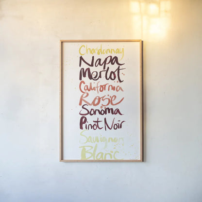 Pop the Cork IX Color by Mercedes Lopez Charro. shown as a paper print in a natural frame. Available as a archival giclee rolled canvas, fine art paper, or poster print. SKU 75799h.