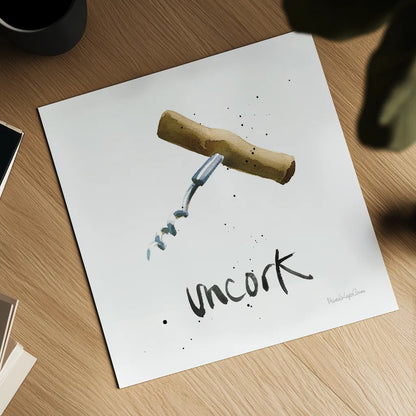 Pop the Cork VIII by Mercedes Lopez Charro. Shown as a detailed flat fine art print, highlighting archival giclee quality. Available as an archival giclee rolled canvas, fine art paper, or poster print. SKU 74961a.