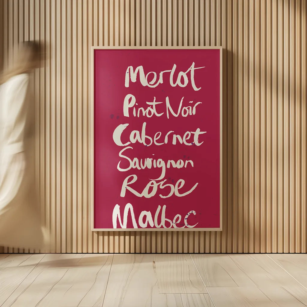 Pop the Cork Wine Words I by Mercedes Lopez Charro. shown as over sized large wall art. Available as an archival giclee rolled canvas, fine art paper, or poster print. SKU 77324h.