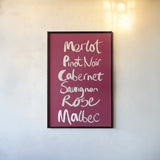 Pop the Cork Wine Words I by Mercedes Lopez Charro. shown as a paper print in a black flame. Available as a archival giclee rolled canvas, fine art paper, or poster print. SKU 77324h.