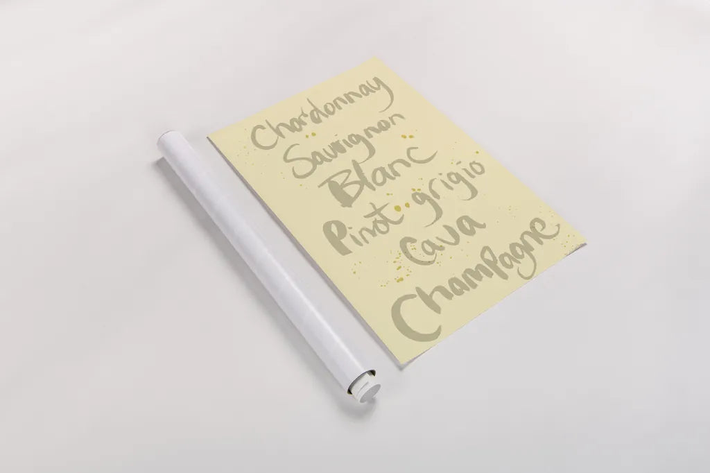 Pop the Cork Wine Words II by Mercedes Lopez Charro. shown as a rolled paper print. Available as archival giclee rolled canvas, fine art paper, or poster print. SKU 77325h.