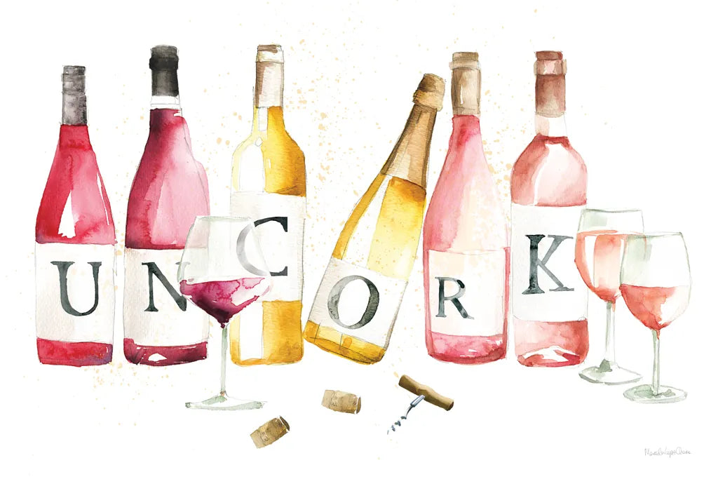 Pop the Cork XI by Mercedes Lopez Charro. SKU 74964i. Archival Giclee Fine art print for wall decor.
