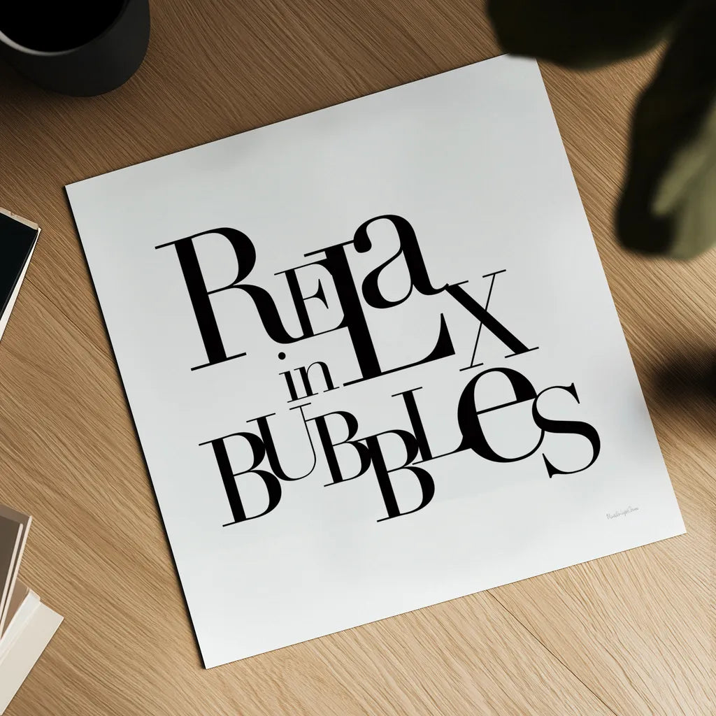 Relax in Bubbles by Mercedes Lopez Charro. Shown as a detailed flat fine art print, highlighting archival giclee quality. Available as an archival giclee rolled canvas, fine art paper, or poster print. SKU 75813a.