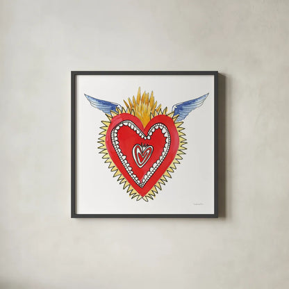 Sacred Heart I by Mercedes Lopez Charro. Shown in a sleek black glass frame for a contemporary gallery look. Available as an archival giclee rolled canvas, fine art paper, or poster print. SKU 82857a.