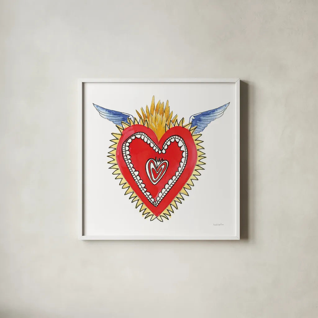 Sacred Heart I by Mercedes Lopez Charro. Shown in a crisp white glass frame for a clean and minimalist style. Available as an archival giclee rolled canvas, fine art paper, or poster print. SKU 82857a.