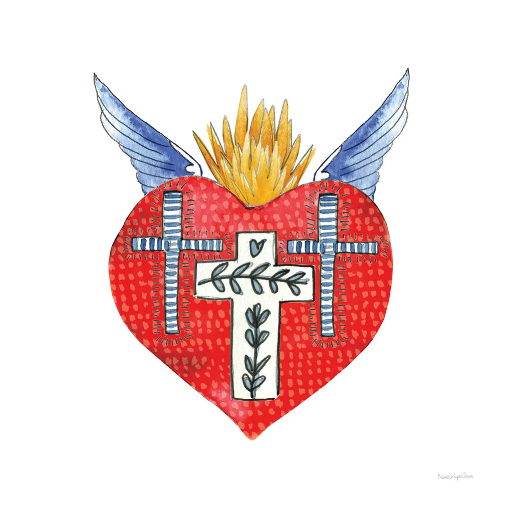 Sacred Heart II by Mercedes Lopez Charro. SKU 82858a. Archival Giclee Fine art print for wall decor.
