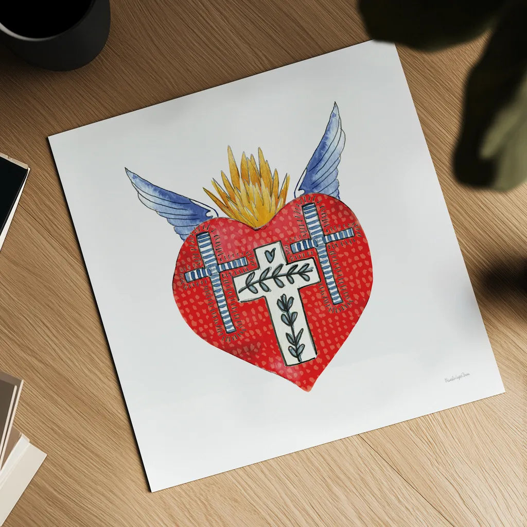 Sacred Heart II by Mercedes Lopez Charro. Shown as a detailed flat fine art print, highlighting archival giclee quality. Available as an archival giclee rolled canvas, fine art paper, or poster print. SKU 82858a.