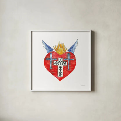 Sacred Heart II by Mercedes Lopez Charro. Shown in a crisp white glass frame for a clean and minimalist style. Available as an archival giclee rolled canvas, fine art paper, or poster print. SKU 82858a.