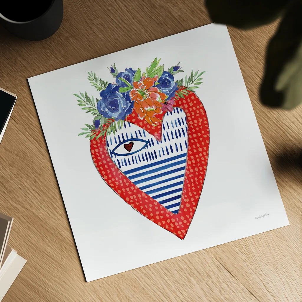 Sacred Heart III by Mercedes Lopez Charro. Shown as a detailed flat fine art print, highlighting archival giclee quality. Available as an archival giclee rolled canvas, fine art paper, or poster print. SKU 82859a.