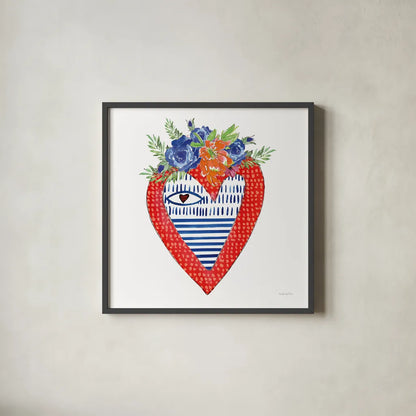 Sacred Heart III by Mercedes Lopez Charro. Shown in a sleek black glass frame for a contemporary gallery look. Available as an archival giclee rolled canvas, fine art paper, or poster print. SKU 82859a.