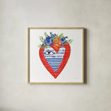 Sacred Heart III by Mercedes Lopez Charro. Shown in a natural wood glass frame for a timeless modern aesthetic. Available as an archival giclee rolled canvas, fine art paper, or poster print. SKU 82859a.