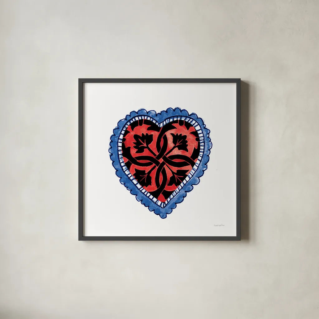 Sacred Heart IV by Mercedes Lopez Charro. Shown in a sleek black glass frame for a contemporary gallery look. Available as an archival giclee rolled canvas, fine art paper, or poster print. SKU 82860a.
