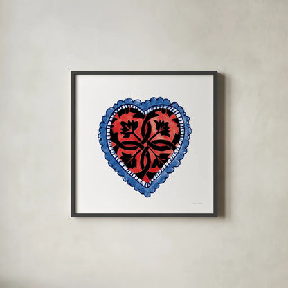 Sacred Heart IV by Mercedes Lopez Charro. Shown in a sleek black glass frame for a contemporary gallery look. Available as an archival giclee rolled canvas, fine art paper, or poster print. SKU 82860a.