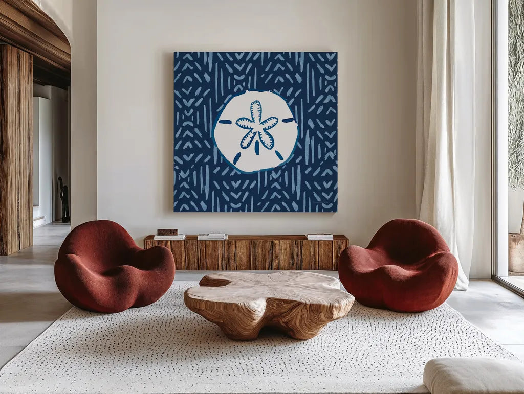 Salty Waves VII Dark by Mercedes Lopez Charro. Shown as extra-large giant wall art in a modern living room. Available as an archival giclee rolled canvas, fine art paper, or poster print. SKU 88625a.